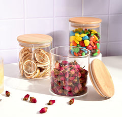 Round Glass Storage Jar with Wooden Lid 685ml