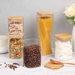 Square Glass Jar with Wooden Lid 1200ml