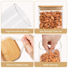 Square Glass Jar with Wooden Lid 1200ml