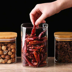 Square Glass Jar with Wooden Lid 1200ml