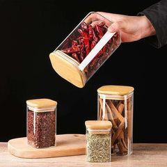 Square Glass Jar with Wooden Lid 1200ml