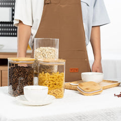 Square Glass Jar with Wooden Lid 1200ml