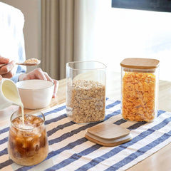 Square Glass Jar with Wooden Lid 1200ml