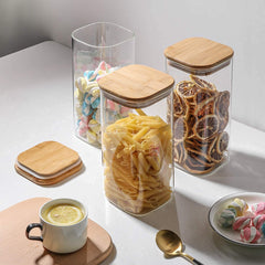 Square Glass Jar with Wooden Lid 1580ml