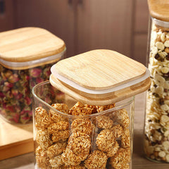Square Glass Jar with Wooden Lid 1580ml