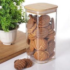 Square Glass Jar with Wooden Lid 1580ml