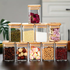 Square Glass Jar with Wooden Lid 230ml