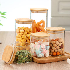 Square Glass Jar with Wooden Lid 230ml