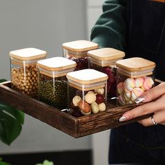Square Glass Jar with Wooden Lid 230ml