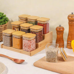 Square Glass Jar with Wooden Lid 230ml