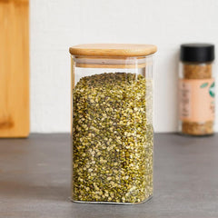Square Glass Jar with Wooden Lid 330ml