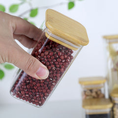 Square Glass Jar with Wooden Lid 330ml