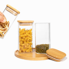 Square Glass Jar with Wooden Lid 330ml