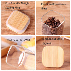 Square Glass Jar with Wooden Lid 330ml