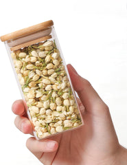 Square Glass Jar with Wooden Lid 330ml