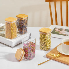 Square Glass Jar with Wooden Lid 330ml