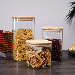 Square Glass Jar with Wooden Lid 750ml