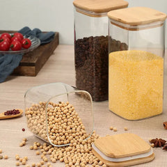 Square Glass Jar with Wooden Lid 750ml