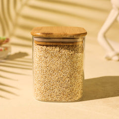 Square Glass Jar with Wooden Lid 950ml
