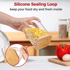 Square Glass Jar with Wooden Lid 950ml