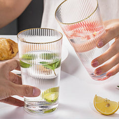 Crystal Water Glass with Gold Line 370ml Set of 6