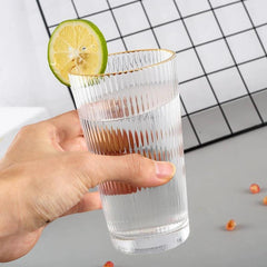 Crystal Water Glass with Gold Line 370ml Set of 6