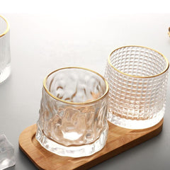 Crystal Rolling Crumpled Glass with Gold line 165ml Set of 6