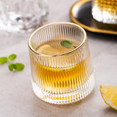 Crystal Rolling Ribbed Glass with Gold line 165ml Set of 6