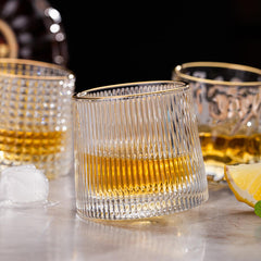 Crystal Rolling Ribbed Glass with Gold line 165ml Set of 6