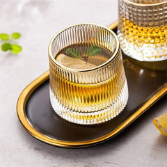 Crystal Rolling Ribbed Glass with Gold line 165ml Set of 6