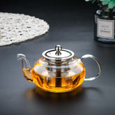 Round Borosilicate Glass Kettle with Stainless Steel Strainer 1000ml