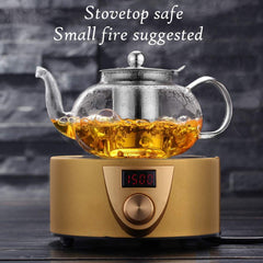 Round Borosilicate Glass Kettle with Stainless Steel Strainer 1000ml