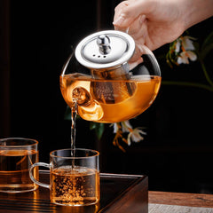 Round Borosilicate Glass Kettle with Stainless Steel Strainer 1000ml