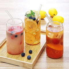 Can Shaped Glass with Glass Straw 540ml Set of 6