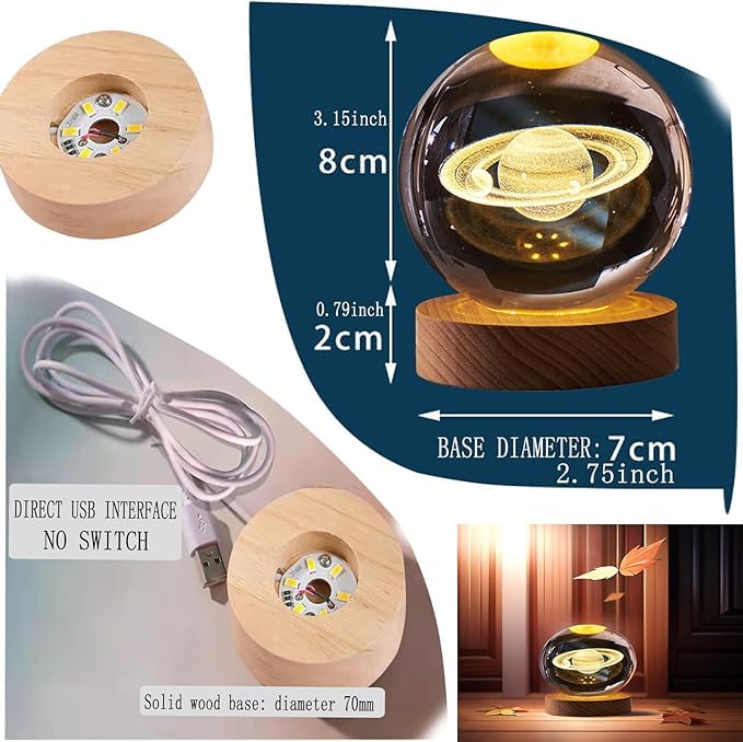 3D Saturn Planet Crystal Ball Lamp