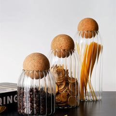 Glass Jar with Ball Cork Lid (S-500ml, M-700ml, L-1200ml) Set of 3