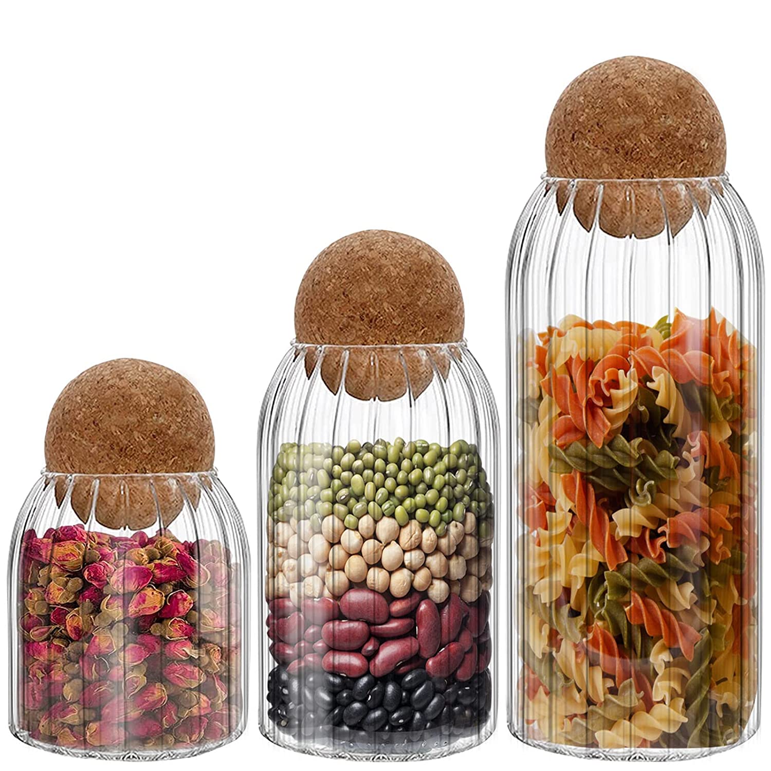 Glass Jar with Ball Cork Lid (S-500ml, M-700ml, L-1200ml) Set of 3