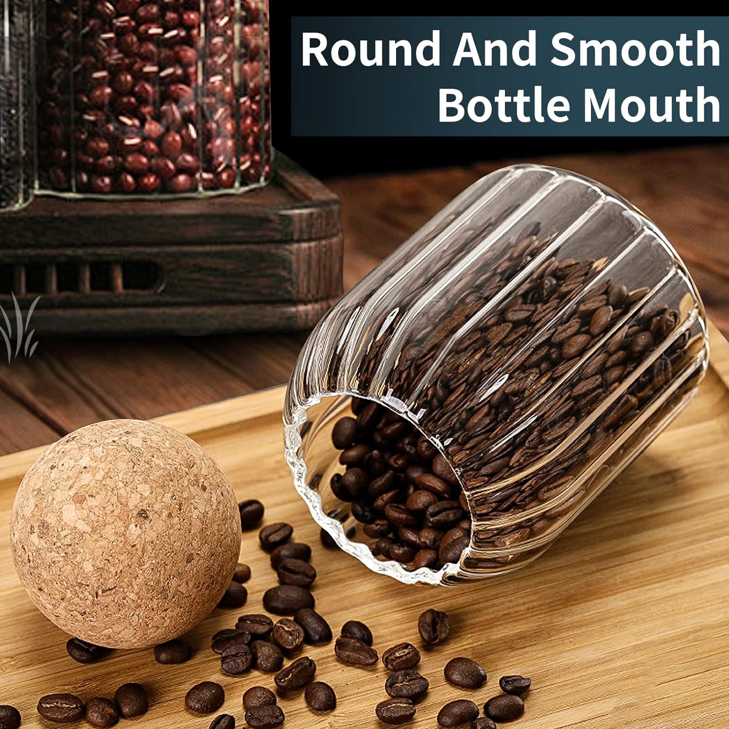 Glass Jar with Ball Cork Lid (S-500ml, M-700ml, L-1200ml) Set of 3