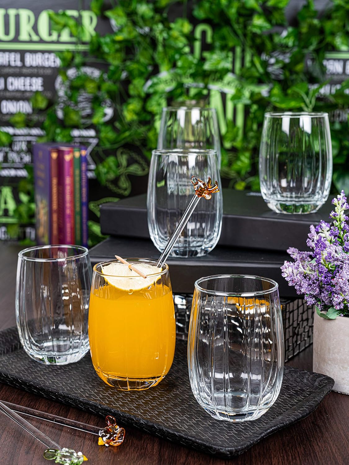 Oval Stripe Glass 390ml Set of 6