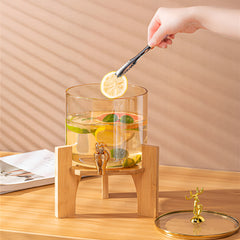 Amber Glass Dispenser with Gold Tap and Wooden Stand 2600ml