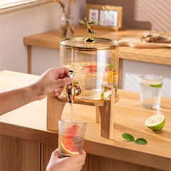Amber Glass Dispenser with Gold Tap and Wooden Stand 2600ml