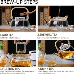 Borosilicate Glass Kettle with Wooden Handle 900ml