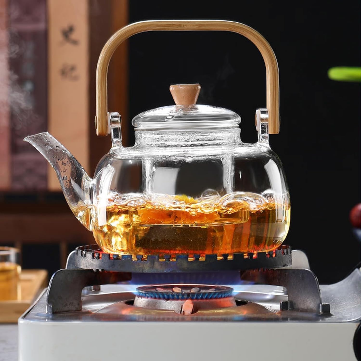 Borosilicate Glass Kettle with Wooden Handle 900ml