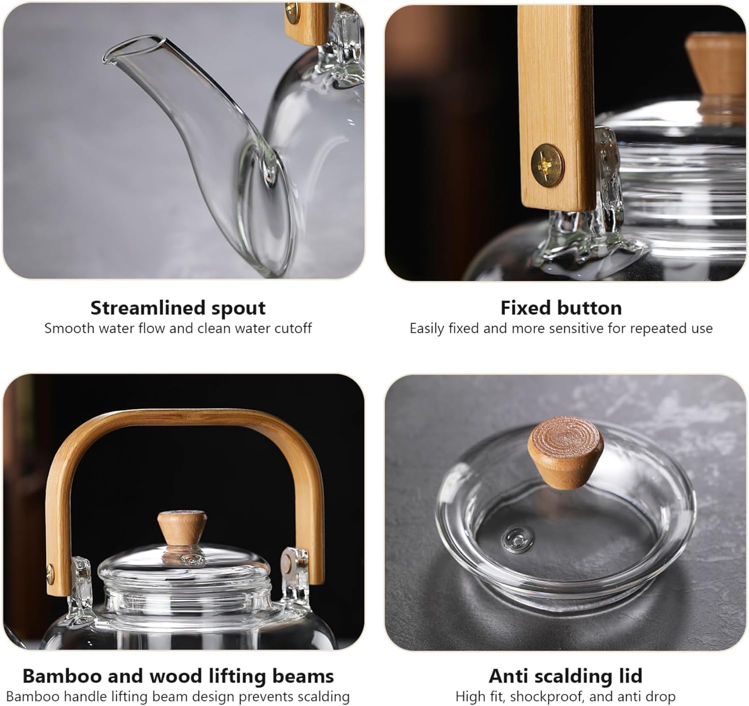 Borosilicate Glass Kettle with Wooden Handle 900ml
