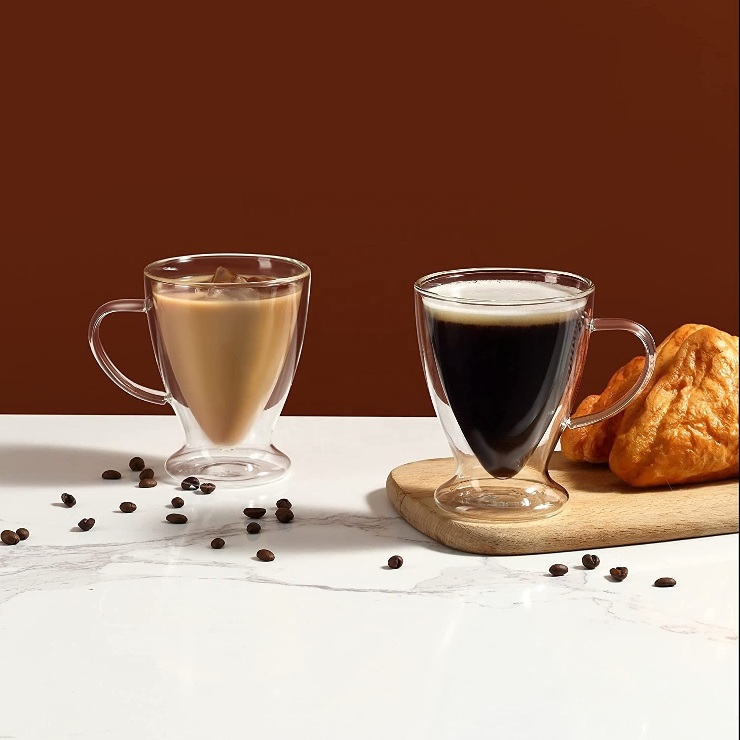 Double Wall V Shape Glass Mug 300ml