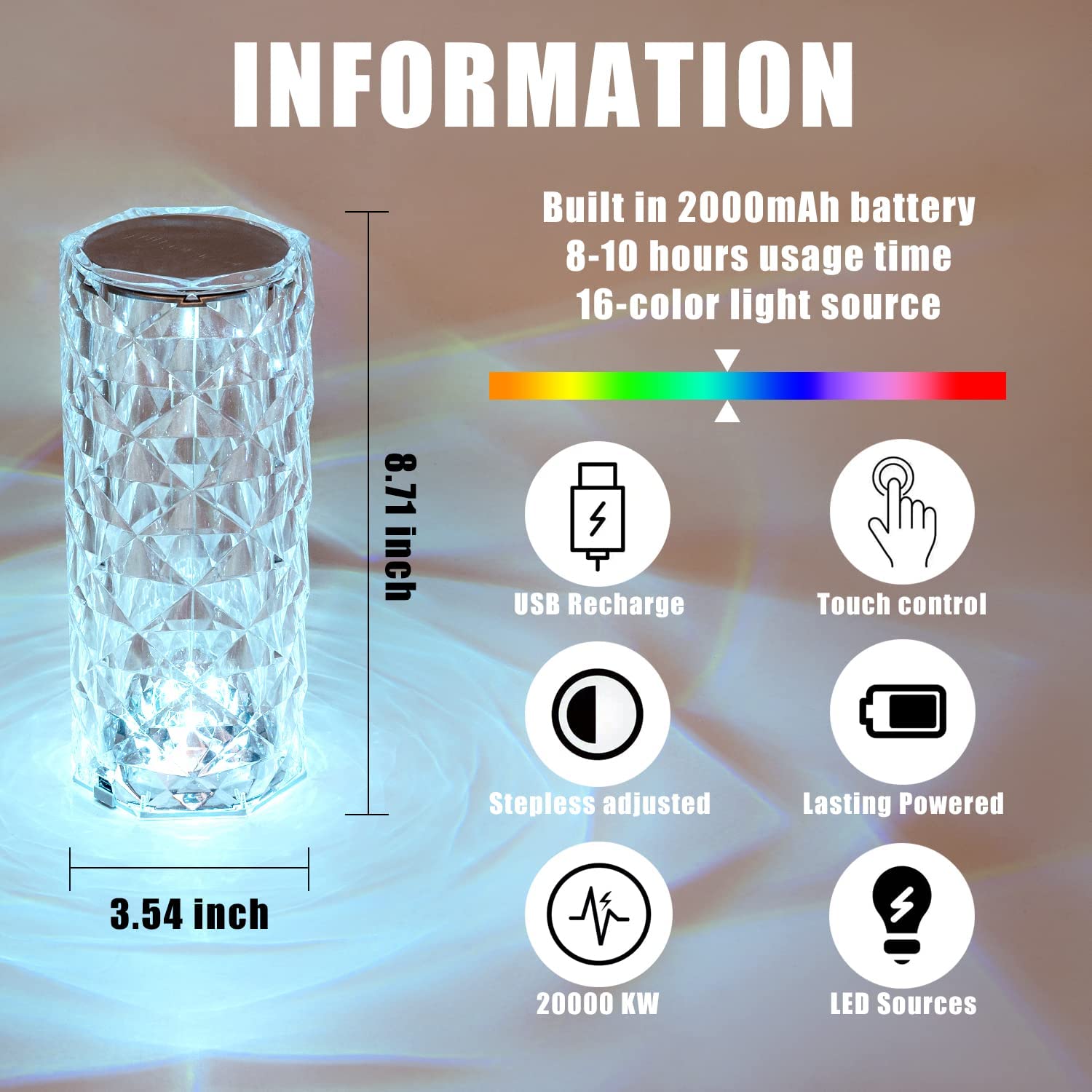 Diamond Crystal Touch Lamp with Remote