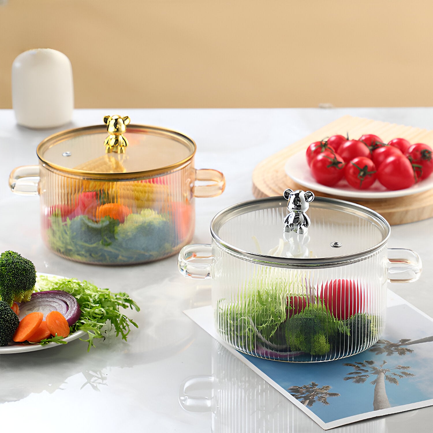 Fluted Borosilicate Glass Casserole with Gold Lid 1500ml