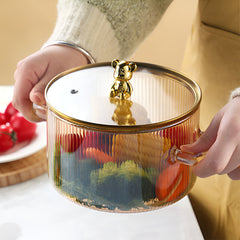 Fluted Borosilicate Glass Casserole with Gold Lid 1500ml