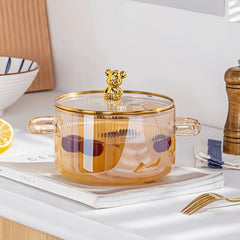 Fluted Borosilicate Glass Casserole with Gold Lid 1500ml