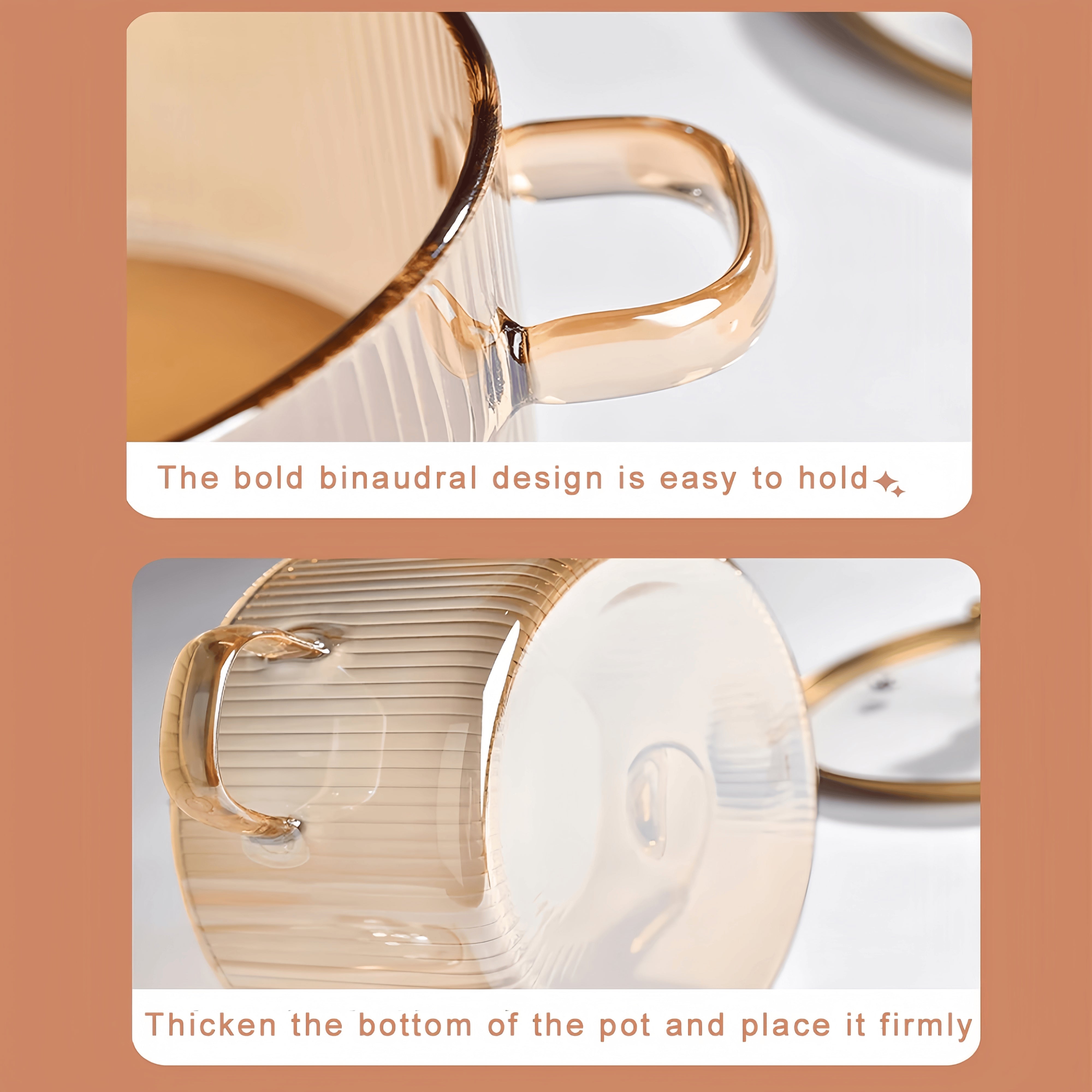 Fluted Borosilicate Glass Casserole with Gold Lid 1500ml